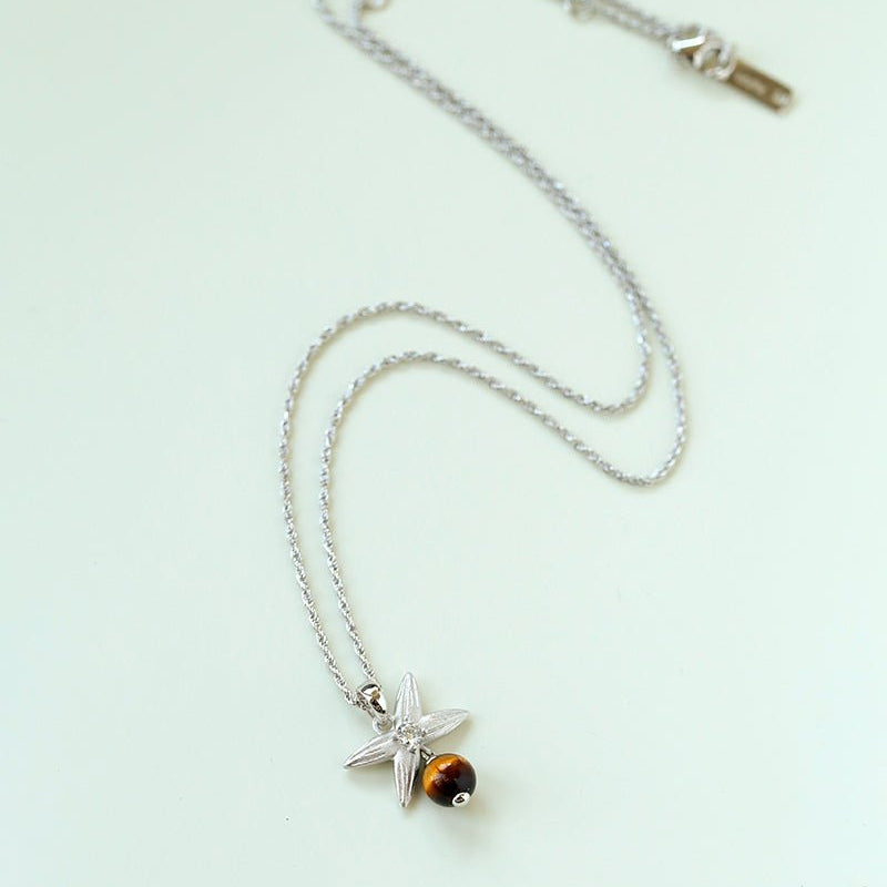 Harvest Wheat Four - Leaf Tiger Eye Pendant Necklace - floysun