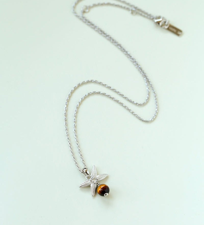 Harvest Wheat Four - Leaf Tiger Eye Pendant Necklace - floysun