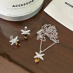 Harvest Wheat Four - Leaf Tiger Eye Pendant Necklace - floysun