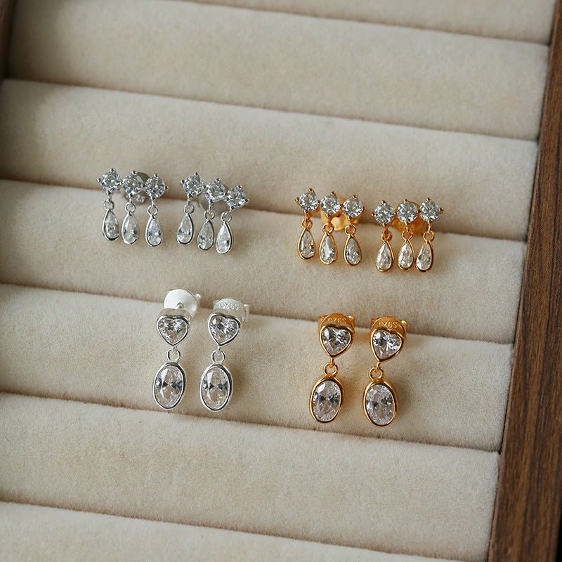 Heart & Oval Cubic Zirconia Dangle Stud Earrings - floysun