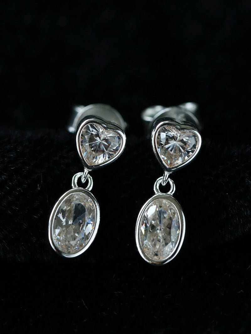 Heart & Oval Cubic Zirconia Dangle Stud Earrings - floysun