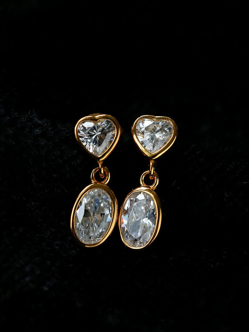 Heart & Oval Cubic Zirconia Dangle Stud Earrings - floysun