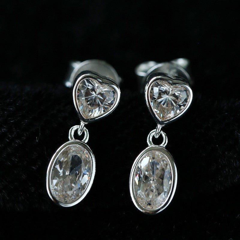 Heart & Oval Cubic Zirconia Dangle Stud Earrings - floysun