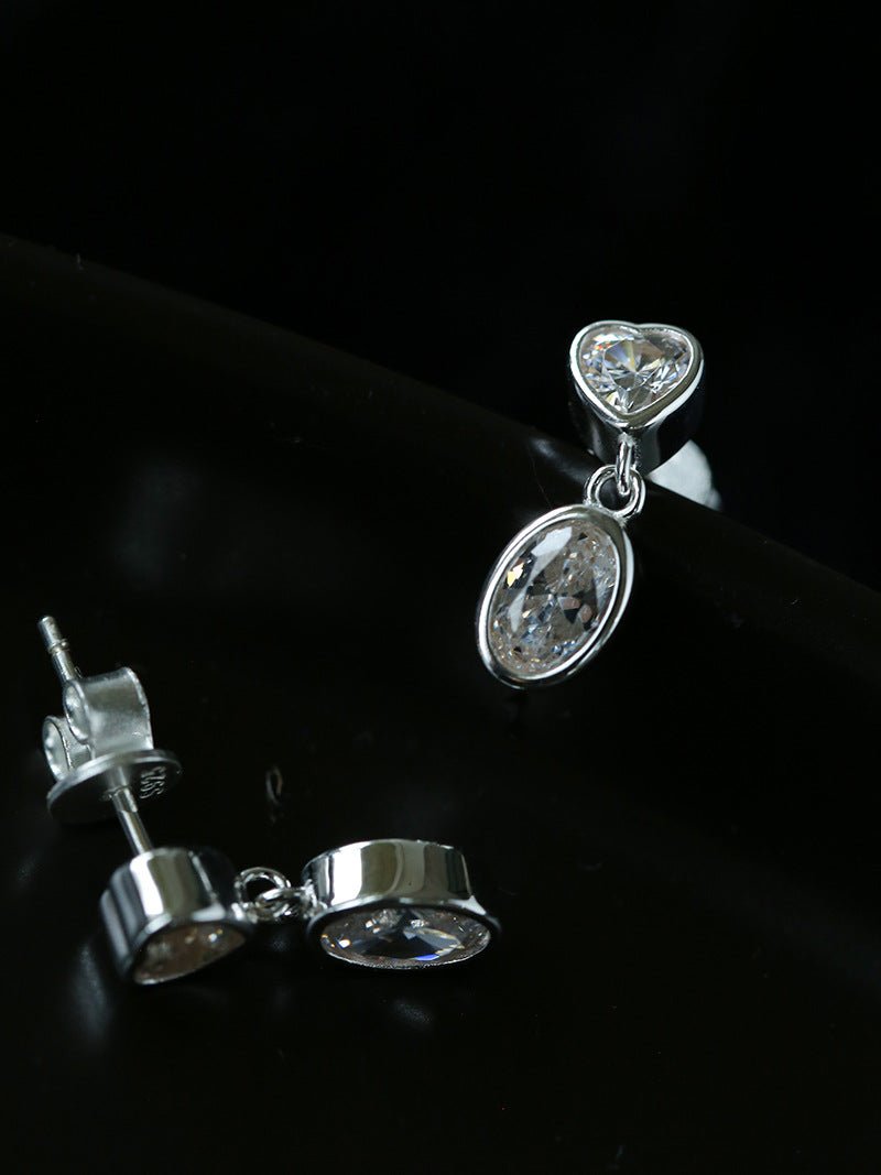 Heart & Oval Cubic Zirconia Dangle Stud Earrings - floysun