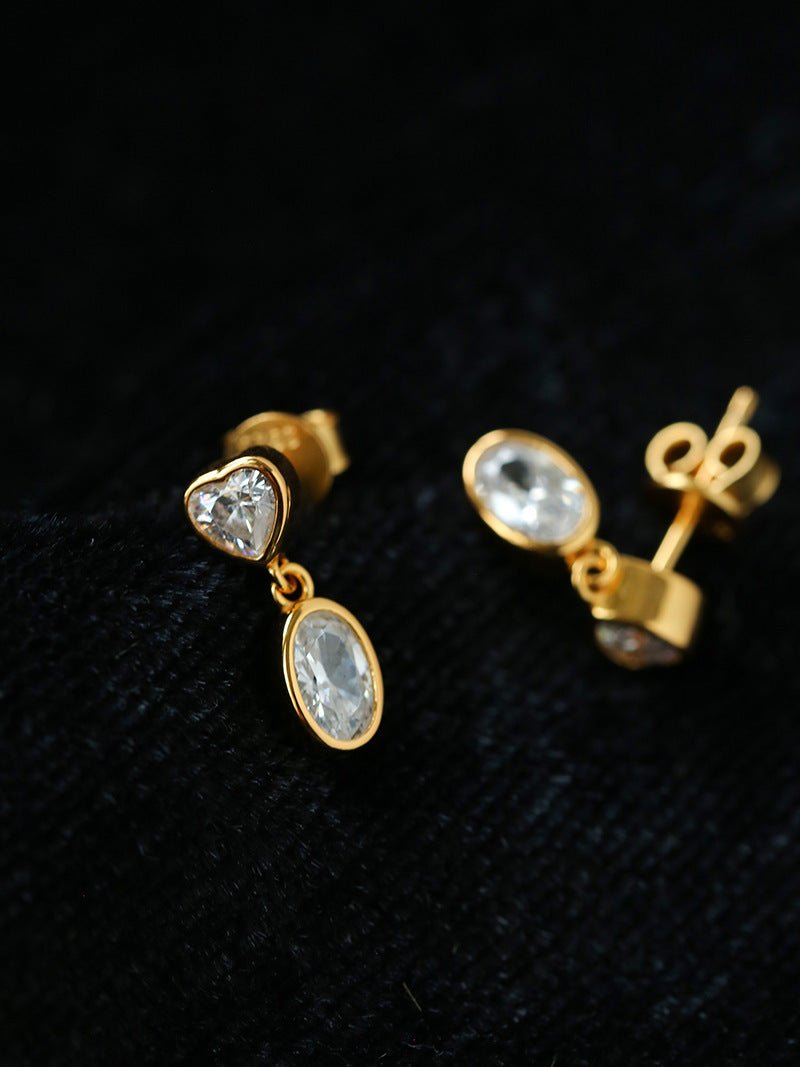 Heart & Oval Cubic Zirconia Dangle Stud Earrings - floysun