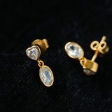 Heart & Oval Cubic Zirconia Dangle Stud Earrings - floysun