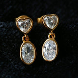 Heart & Oval Cubic Zirconia Dangle Stud Earrings - floysun