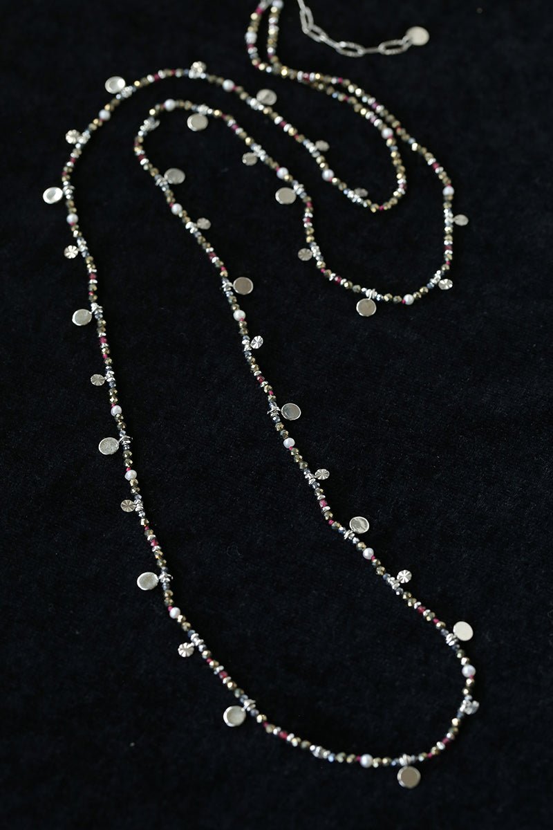 Hematite, Garnet & Freshwater Pearl Charm Long Necklace - floysun