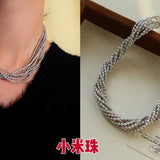 Hepburn Style Multi - Layer Rice Pearl Wrap Necklace - floysun