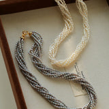 Hepburn Style Multi - Layer Rice Pearl Wrap Necklace - floysun