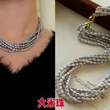 Hepburn Style Multi - Layer Rice Pearl Wrap Necklace - floysun