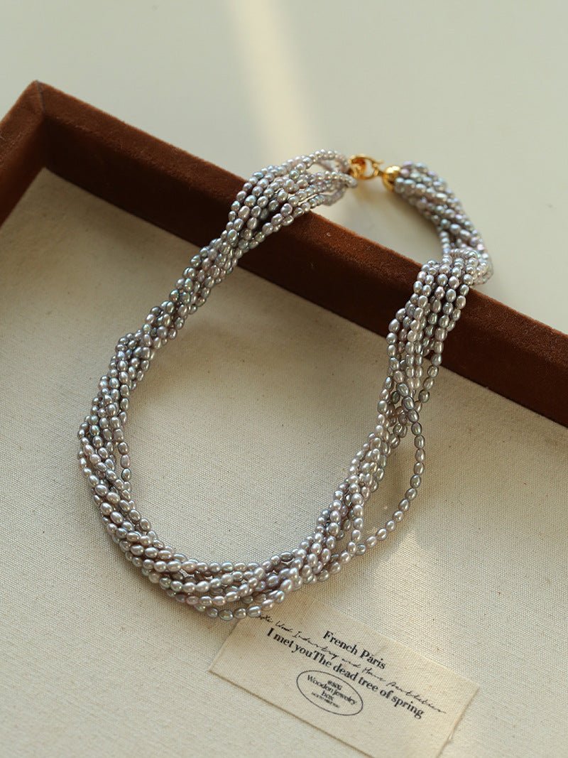 Hepburn Style Multi - Layer Rice Pearl Wrap Necklace - floysun