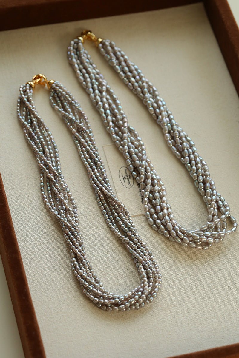 Hepburn Style Multi - Layer Rice Pearl Wrap Necklace - floysun
