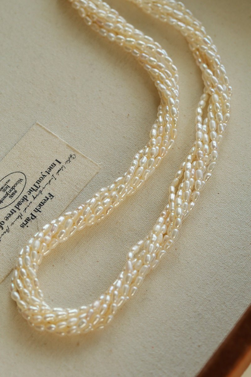 Hepburn Style Multi - Layer Rice Pearl Wrap Necklace - floysun