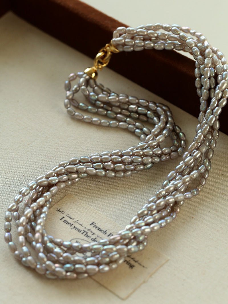Hepburn Style Multi - Layer Rice Pearl Wrap Necklace - floysun