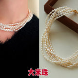 Hepburn Style Multi - Layer Rice Pearl Wrap Necklace - floysun