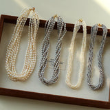 Hepburn Style Multi - Layer Rice Pearl Wrap Necklace - floysun