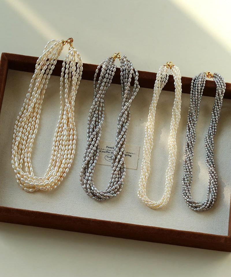 Hepburn Style Multi - Layer Rice Pearl Wrap Necklace - floysun
