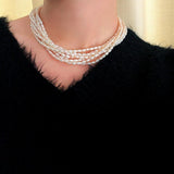 Hepburn Style Multi - Layer Rice Pearl Wrap Necklace - floysun