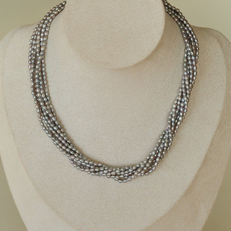 Hepburn Style Multi - Layer Rice Pearl Wrap Necklace - floysun
