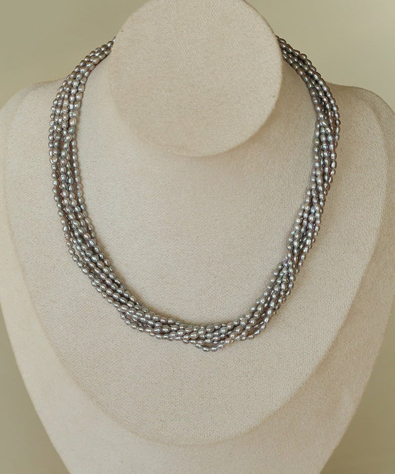 Hepburn Style Multi - Layer Rice Pearl Wrap Necklace - floysun