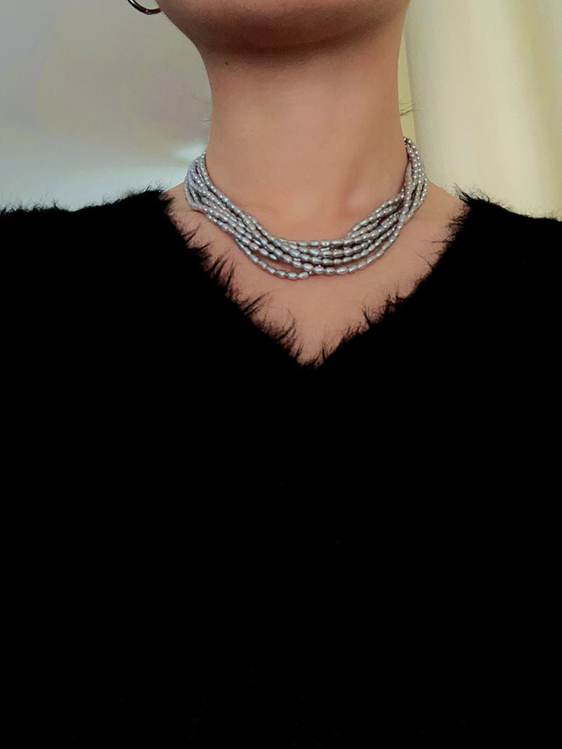 Hepburn Style Multi - Layer Rice Pearl Wrap Necklace - floysun