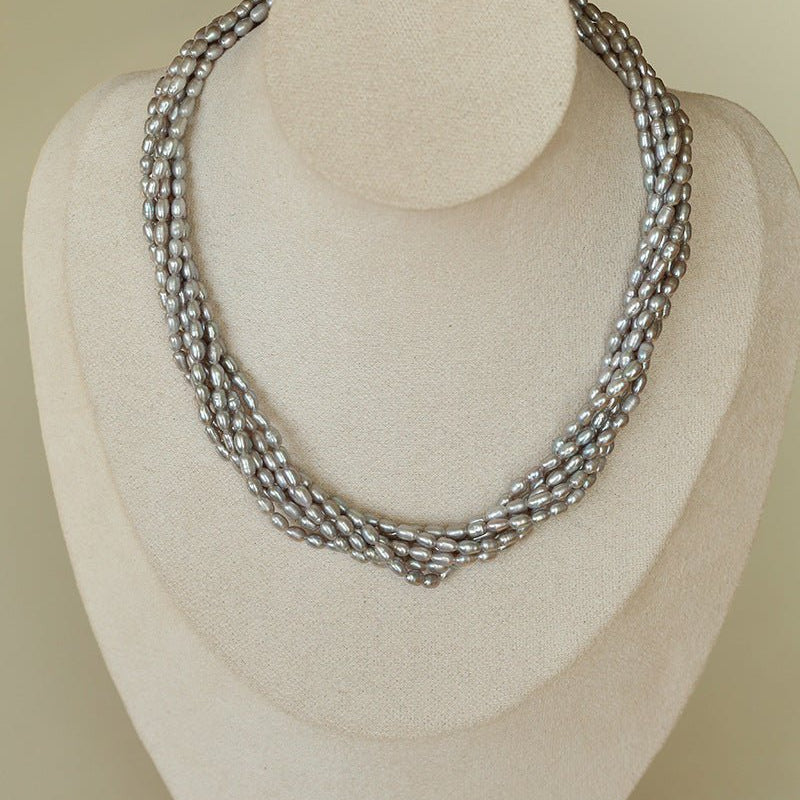 Hepburn Style Multi - Layer Rice Pearl Wrap Necklace - floysun