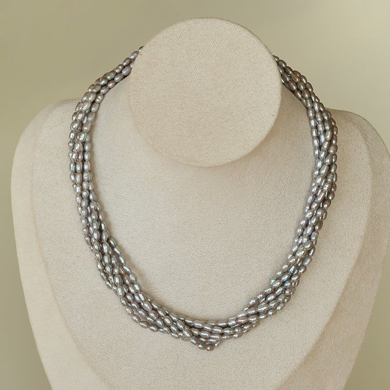 Hepburn Style Multi - Layer Rice Pearl Wrap Necklace - floysun