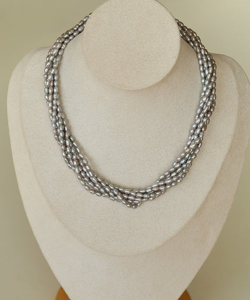 Hepburn Style Multi - Layer Rice Pearl Wrap Necklace - floysun