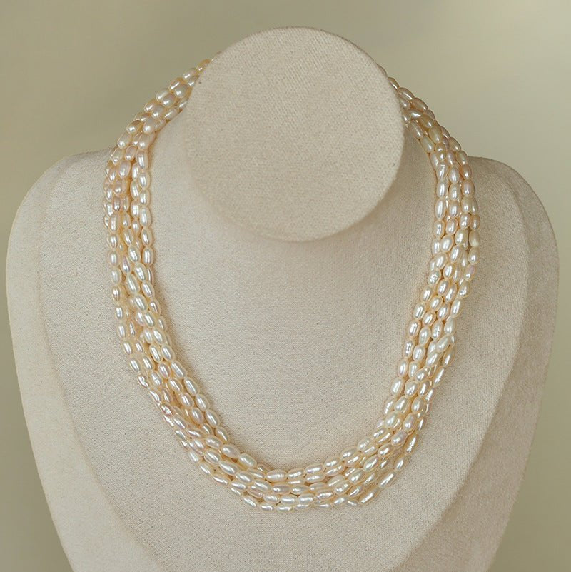 Hepburn Style Multi - Layer Rice Pearl Wrap Necklace - floysun