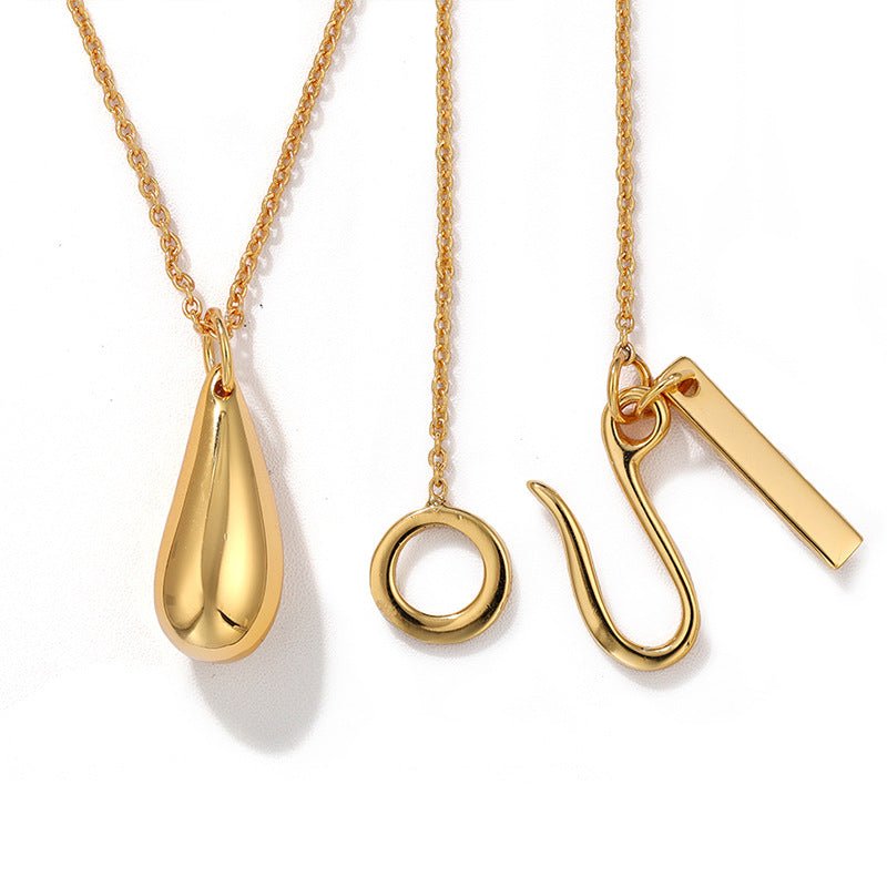 High-Polish Sculptural Teardrop Pendant Necklace - floysun