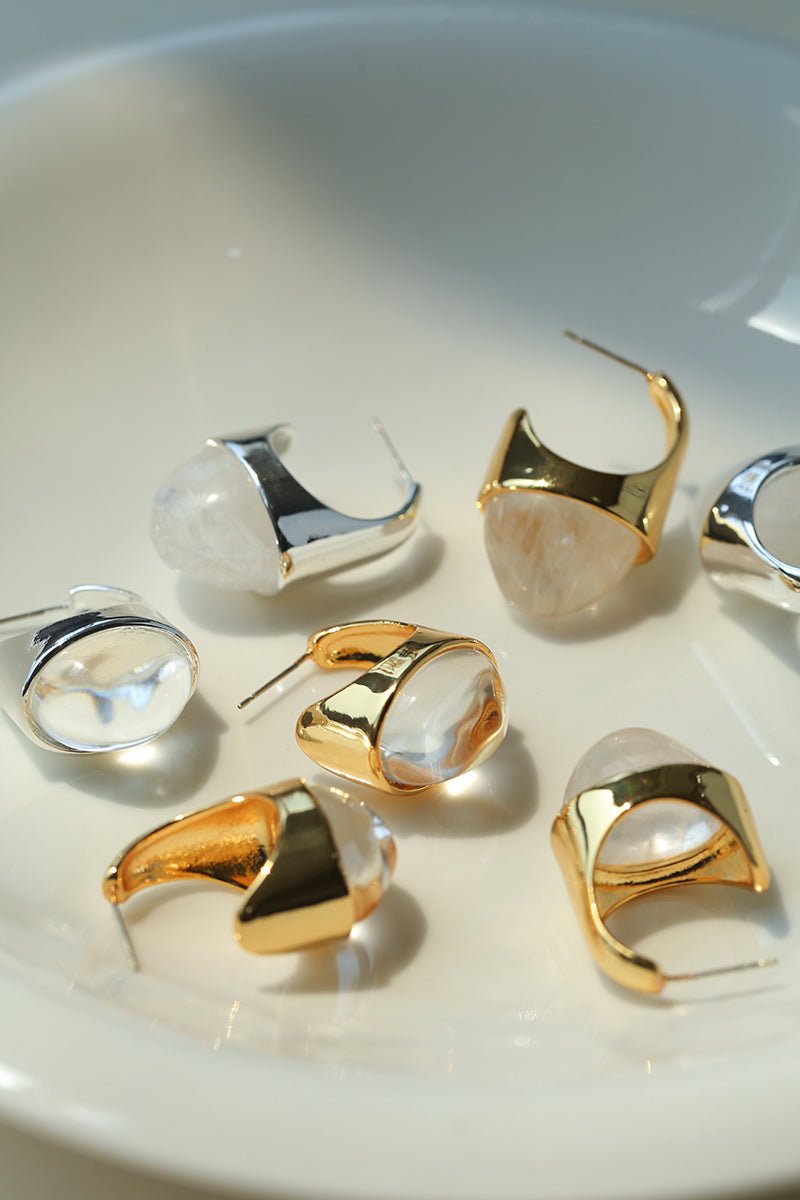 Hilltop Earrings – Gold White Crystal - floysun