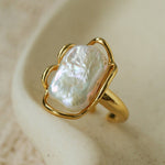 Hollow Lace Baroque Pearl Open Statement Ring - Gold - floysun