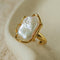 Hollow Lace Baroque Pearl Open Statement Ring - Gold - floysun