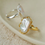 Hollow Lace Baroque Pearl Open Statement Ring - Gold - floysun