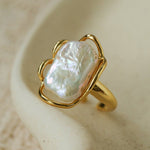 Hollow Lace Baroque Pearl Open Statement Ring - Gold - floysun
