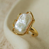 Hollow Lace Baroque Pearl Open Statement Ring - Gold - floysun