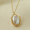 Hollow Lace Frame Baroque Pearl Pendant Necklace - Gold - floysun