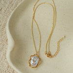 Hollow Lace Frame Baroque Pearl Pendant Necklace - Gold - floysun