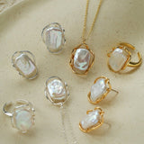 Hollow Lace Frame Baroque Pearl Pendant Necklace - Gold - floysun