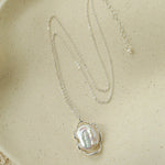 Hollow Lace Frame Baroque Pearl Pendant Necklace - Silver - floysun