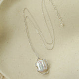 Hollow Lace Frame Baroque Pearl Pendant Necklace - Silver - floysun