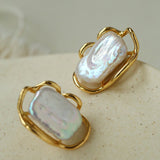 Hollow Lace Frame Baroque Pearl Stud Earrings - Gold - floysun
