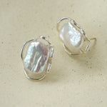Hollow Lace Frame Baroque Pearl Stud Earrings - Silver - floysun