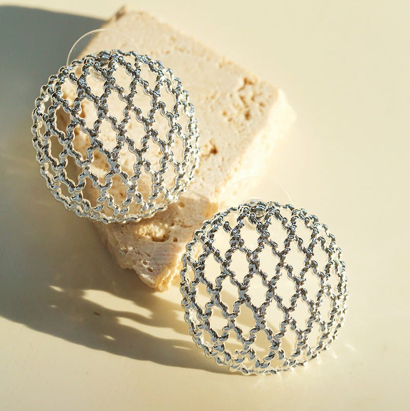 Hollow Mesh Orb Stud Earrings - floysun