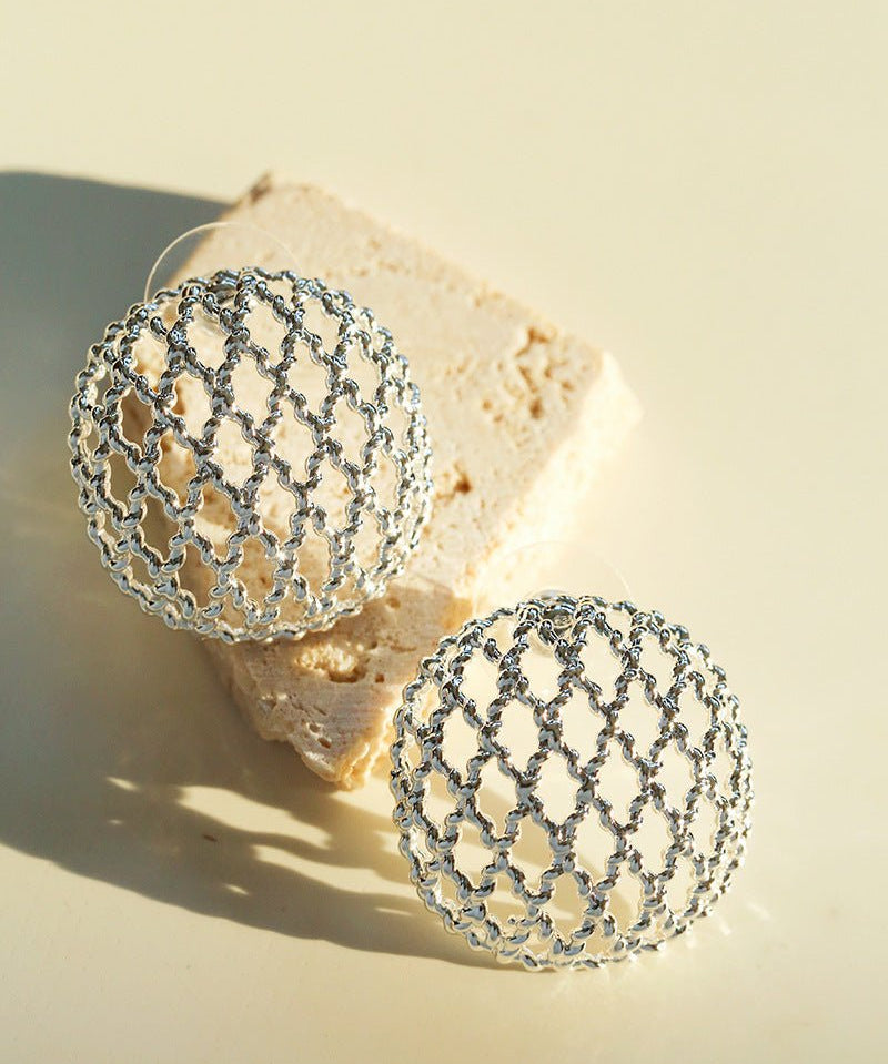 Hollow Mesh Orb Stud Earrings - floysun