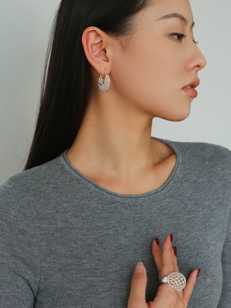 Hollow Mesh Orb Stud Earrings - floysun