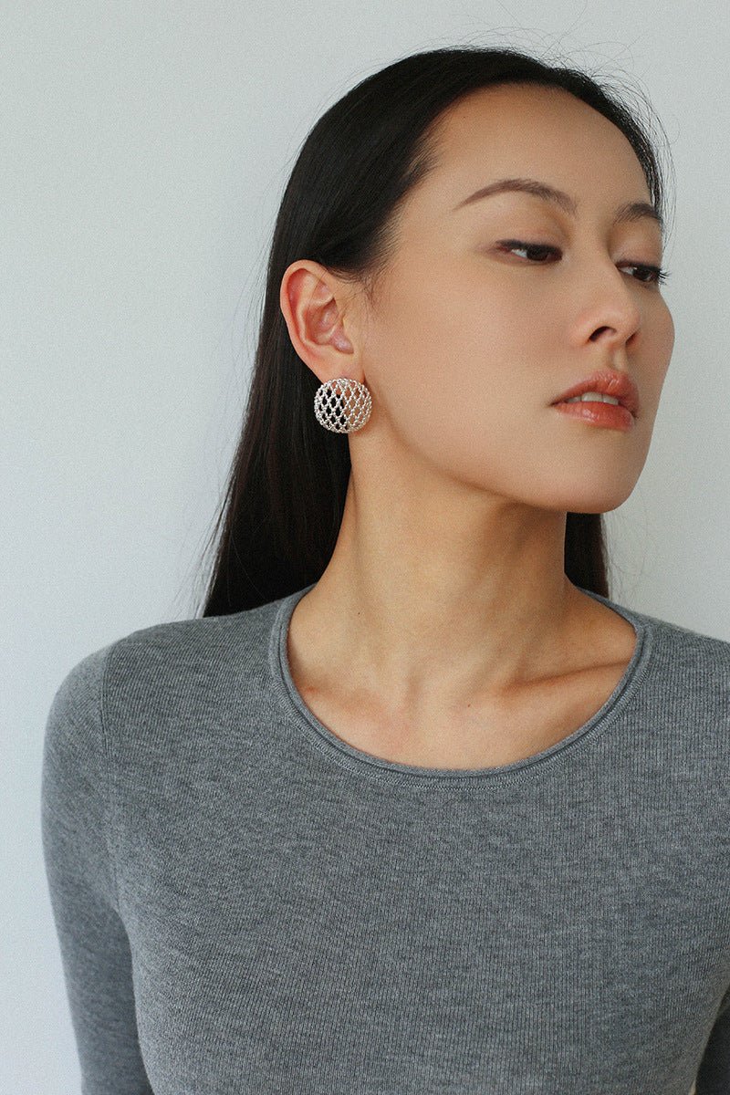 Hollow Mesh Orb Stud Earrings - floysun