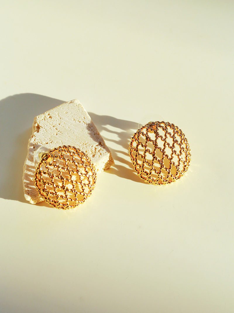 Hollow Mesh Orb Stud Earrings - floysun