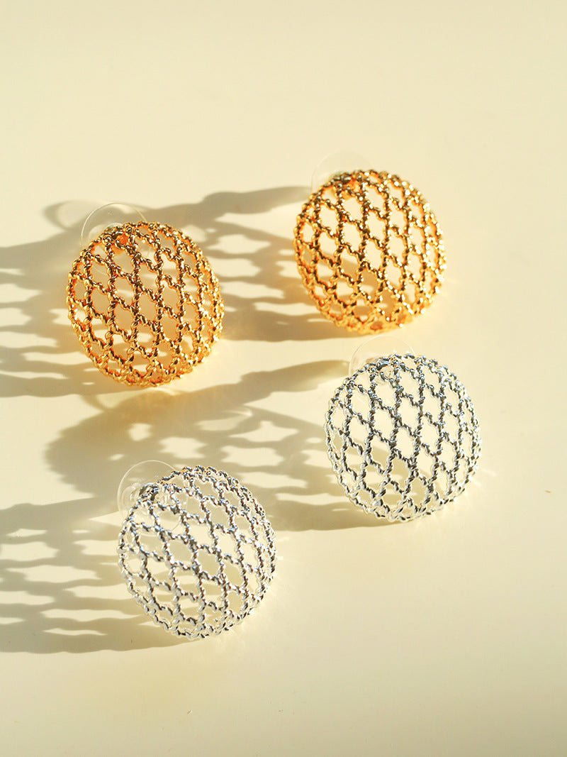 Hollow Mesh Orb Stud Earrings - floysun